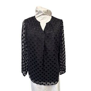 Talbots Black Polka Dot Sheer Blouse S Long Sleeve Lightweight Polyester